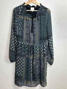MISA LA Navy Dress Mixed Print Boho Peasant Womens Size Medium